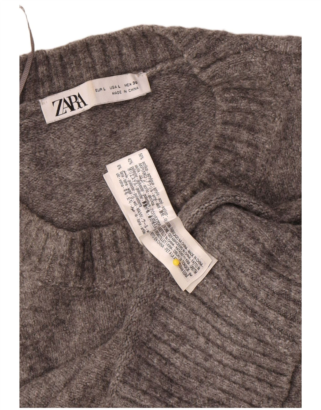 Maglione girocollo oversize da donna Zara UK 16 grande acrilico grigio