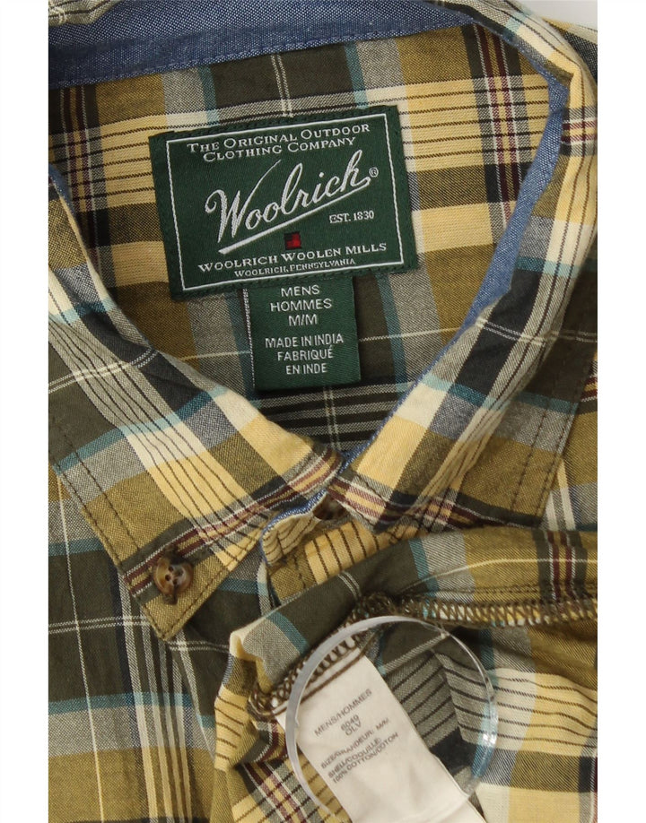 Camicia a maniche corte da uomo Woolrich in cotone a quadri kaki medio
