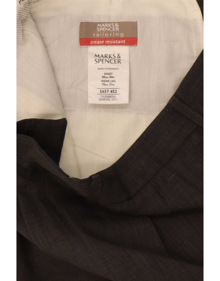 Pantaloni da abito con pegging da uomo Marks & Spencer W34 L31 poliestere grigio