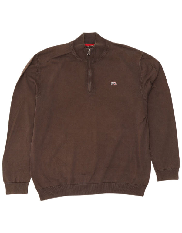 Maglione da uomo con collo con zip Napapijri 2XL cotone marrone