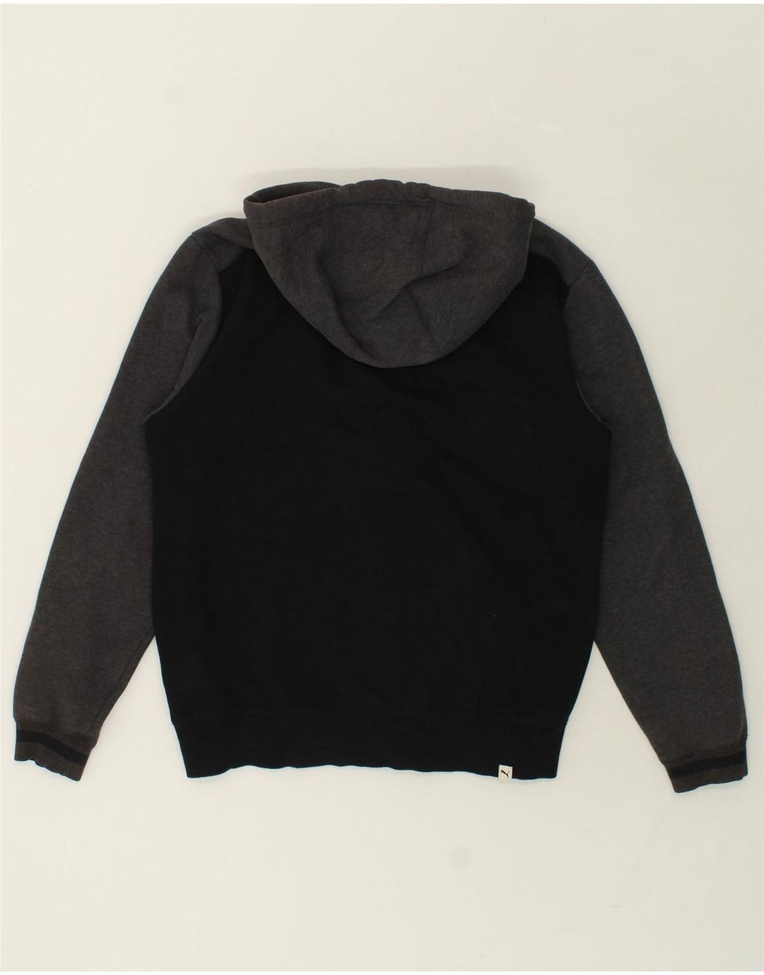 PUMA Mens Graphic Zip Hoodie Sweater Medium Black Colourblock Cotton Vintage Puma and Second-Hand Puma from Messina Hembry 