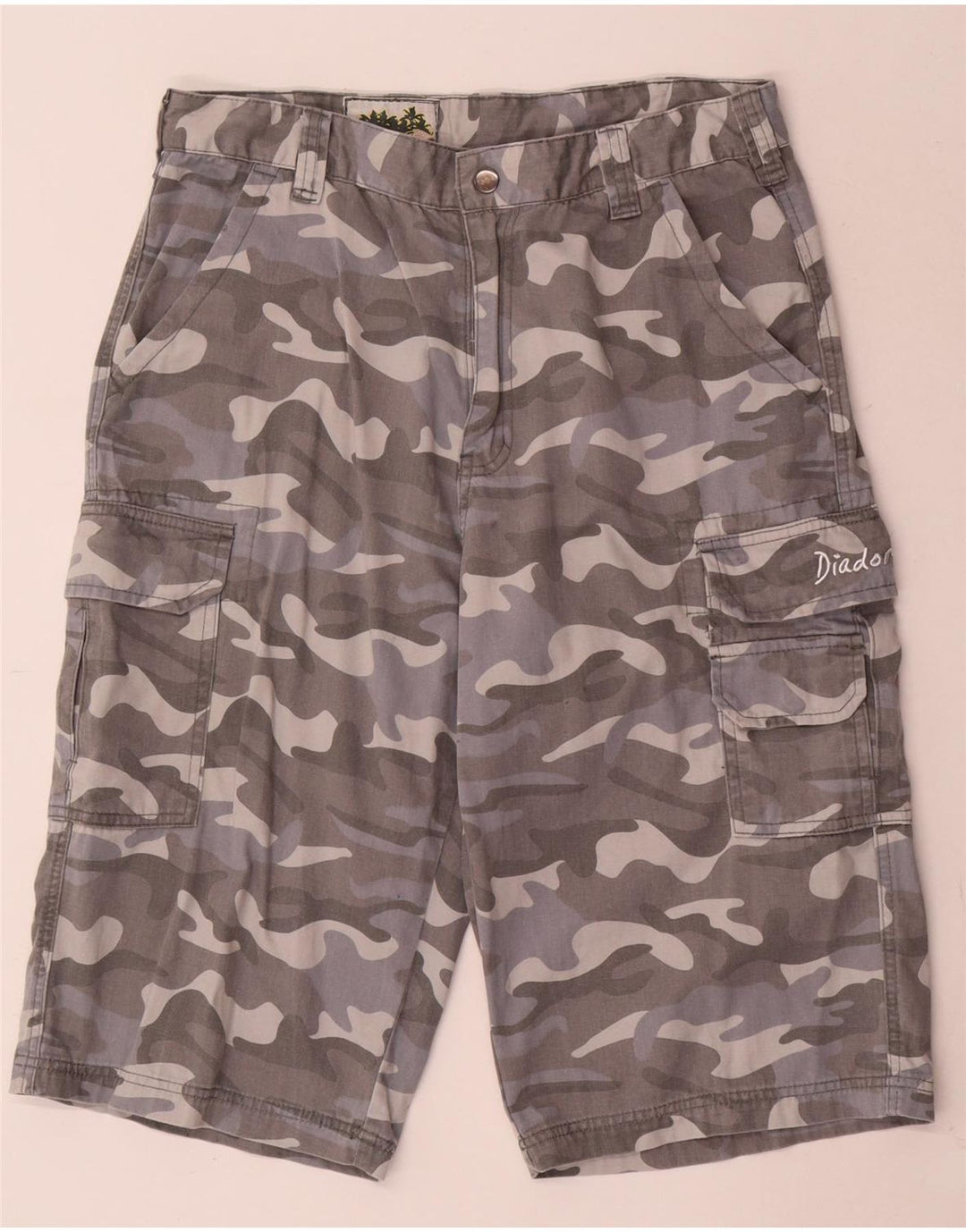 Pantaloncini cargo da uomo Diadora W34 Large in cotone mimetico grigio