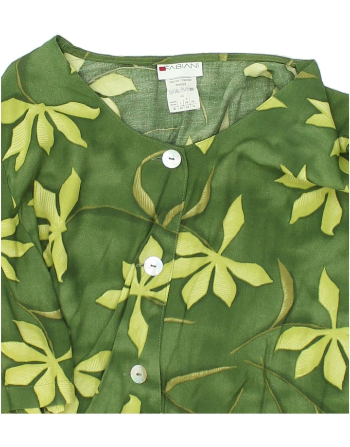 FABIANI Womens Short Sleeve Shirt Blouse UK 14 Large Green Floral Viscose | Vintage Fabiani | Thrift | Second-Hand Fabiani | Used Clothing | Messina Hembry 