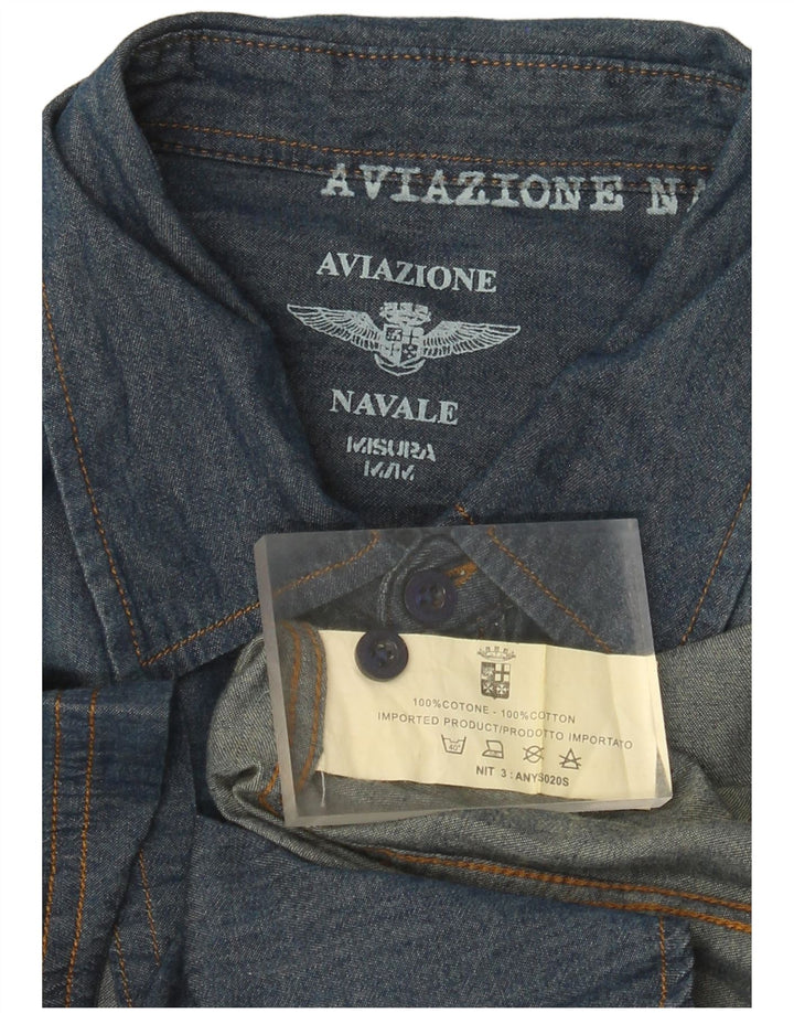 Camicia uomo in denim manica corta Aviazione Navale in cotone blu medio