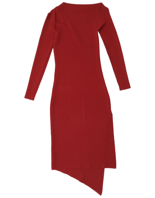 Abito asimmetrico a maniche lunghe da donna Zara UK 8 piccolo in viscosa bordeaux