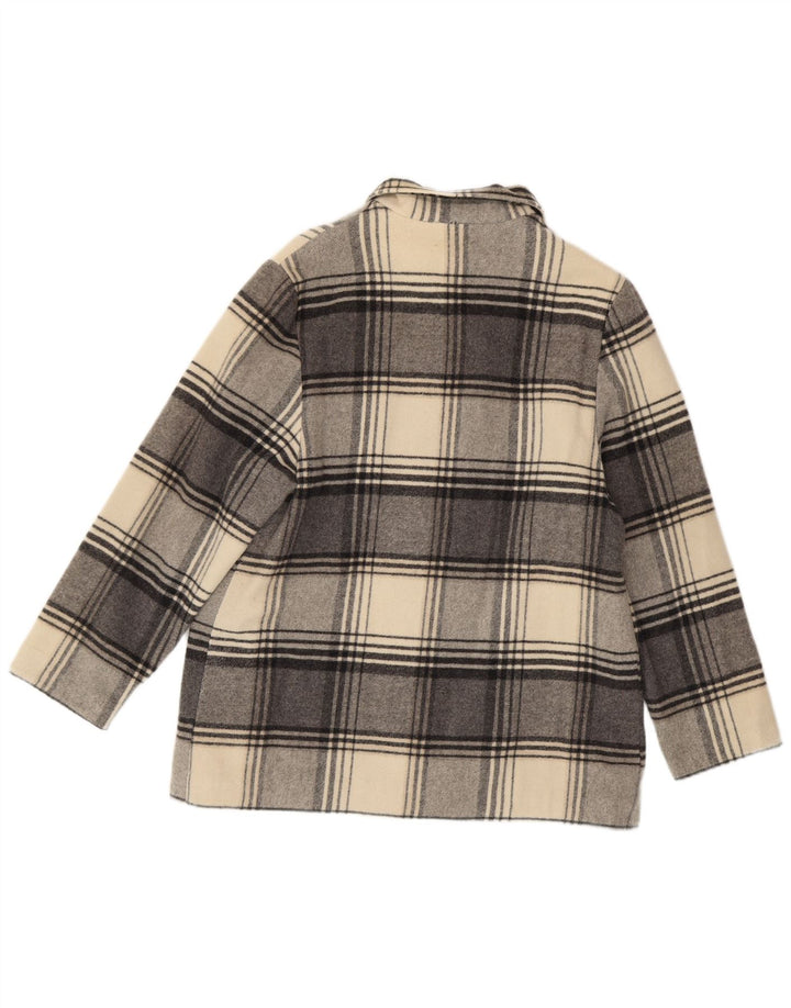 Cappotto vintage da donna UK 14 in lana vergine a quadri grigio medio