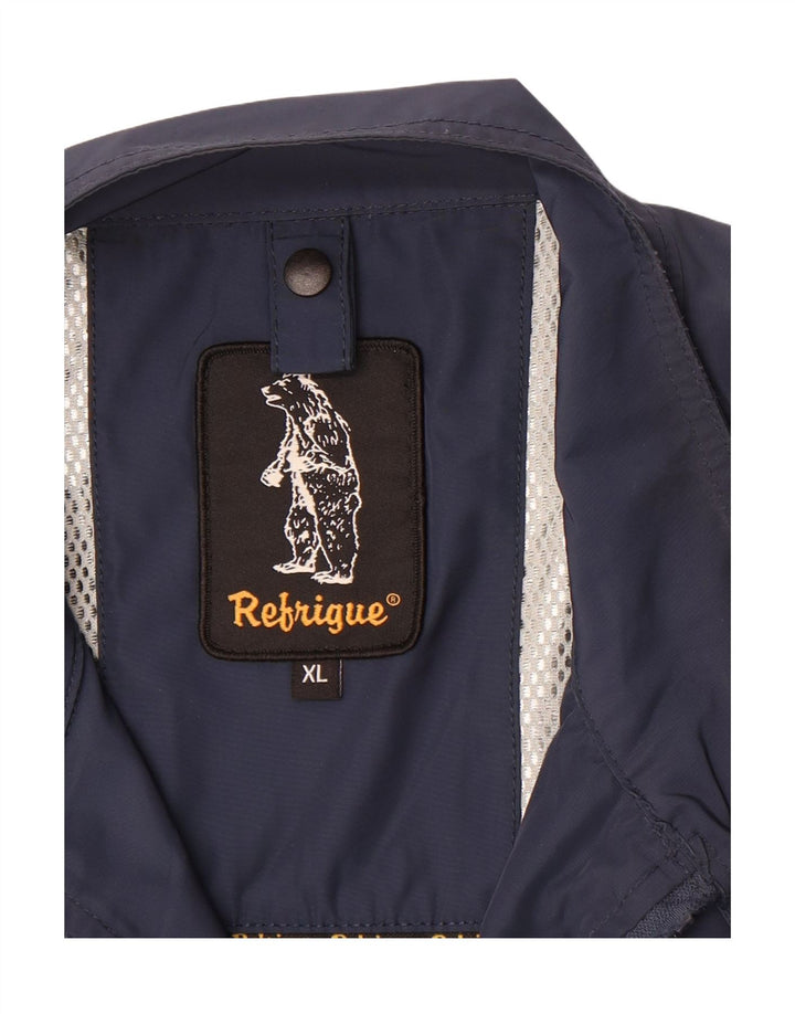 REFRIGUE Mens Bomber Jacket UK 42 XL Navy Blue Polyester
