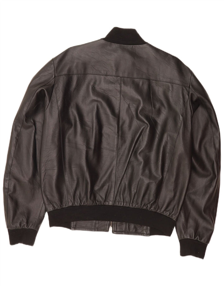 Giacca in pelle vintage da uomo IT 50 grande in pelle nera