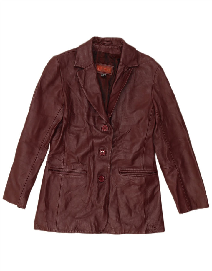 Giacca blazer in pelle da donna a 3 bottoni Helium UK 10 piccola bordeaux