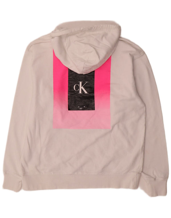 Maglione con cappuccio oversize grafico da donna Calvin Klein Jeans UK 10 piccolo bianco