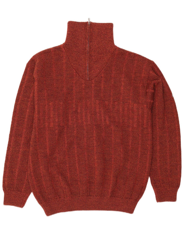 Vintage Mens Zip Neck Jumper Sweater IT 48 Medium Maroon Acrylic