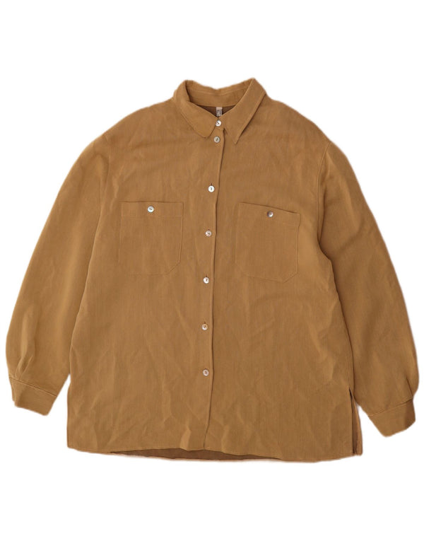 Camicia lunga da donna vintage UK 16 grande in viscosa beige