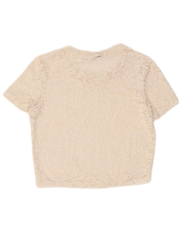 Top corto da donna Zara trasparente in camicetta UK 12 medio bianco sporco floreale