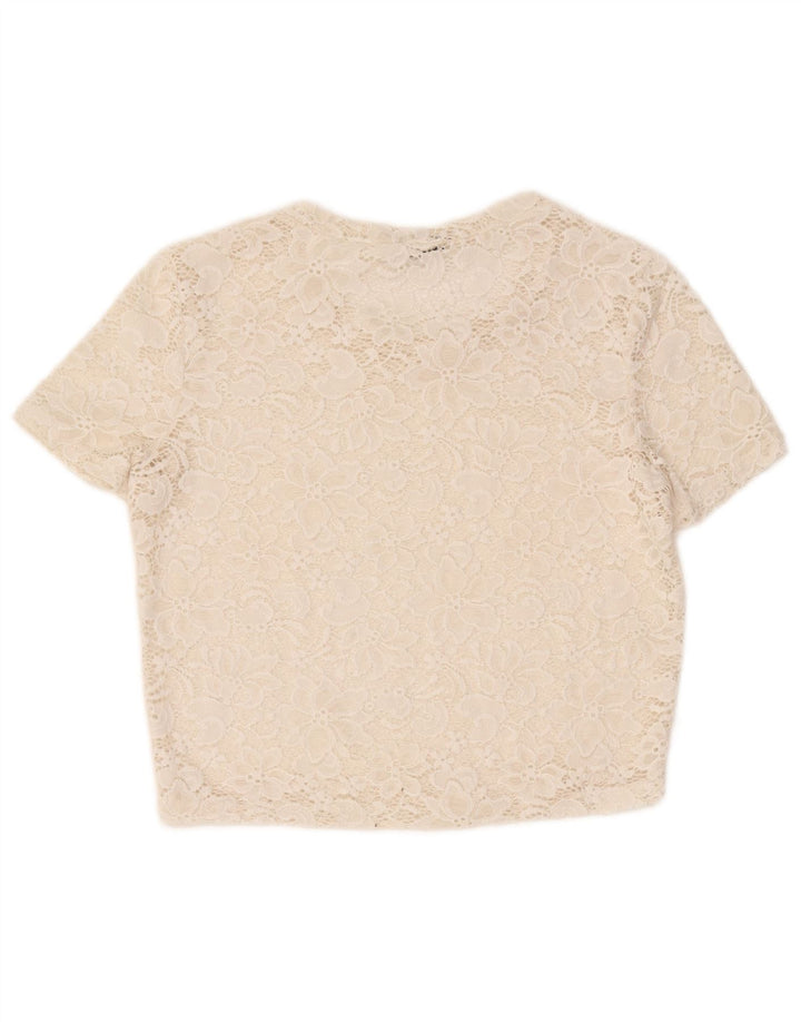 Top corto da donna Zara trasparente in camicetta UK 12 medio bianco sporco floreale