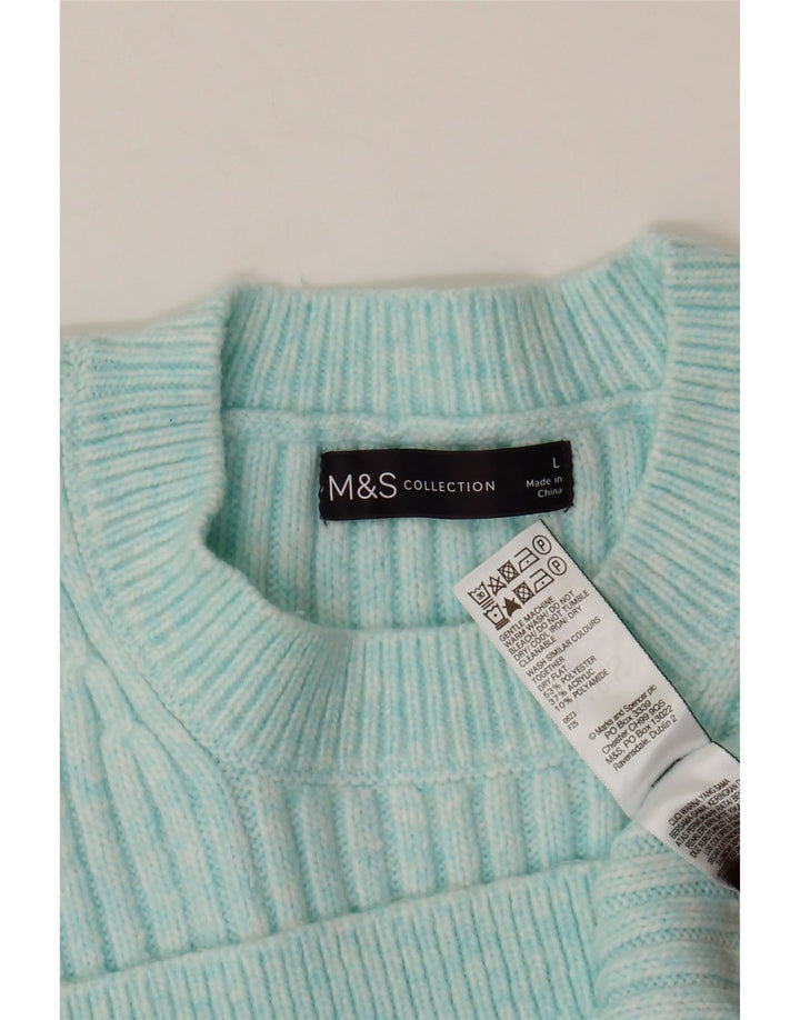 MARKS & SPENCER maglione maglione girocollo da donna UK 16 grande poliestere blu