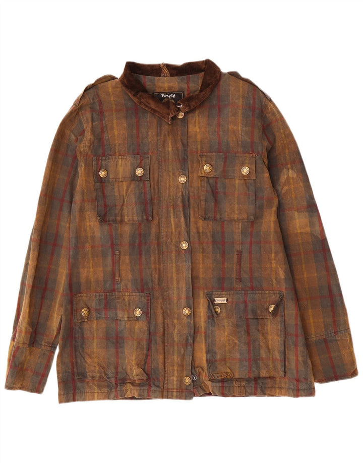 Giacca militare da donna Toggi UK 16 cotone a quadri marroni grandi