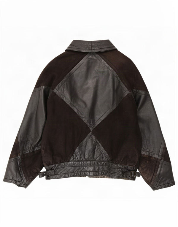 Giacca in pelle vintage da uomo UK 40 grande color block nero