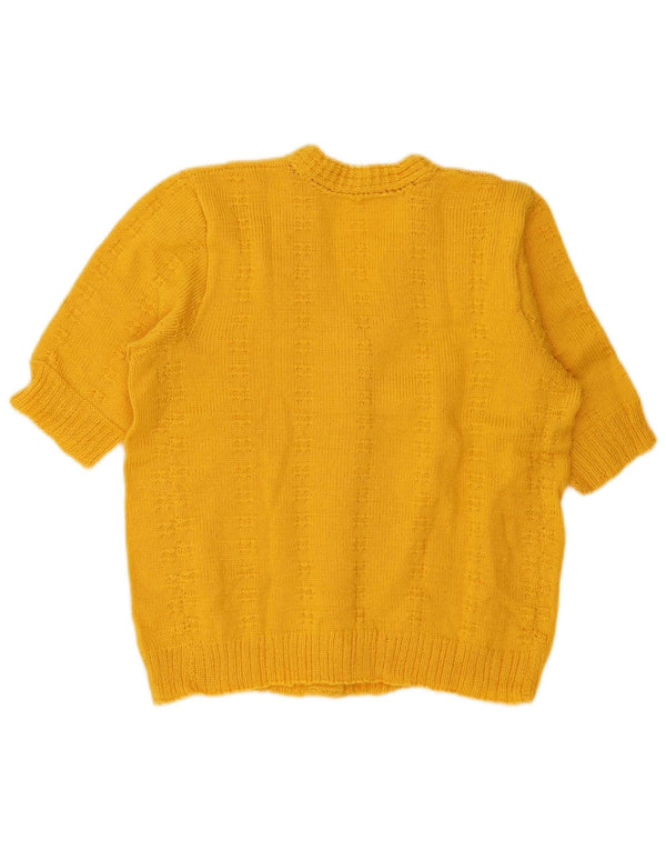 Maglione cardigan a maniche corte da donna vintage UK 14 grande giallo