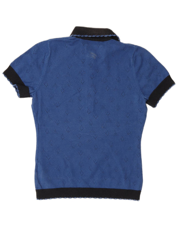Fred Perry Womens Polo Shirt UK 10 Small Blue Colourblock Cotton