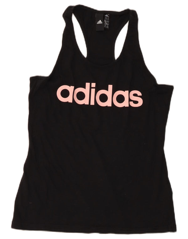 Canotta grafica da donna Adidas UK 12/14 cotone nero medio
