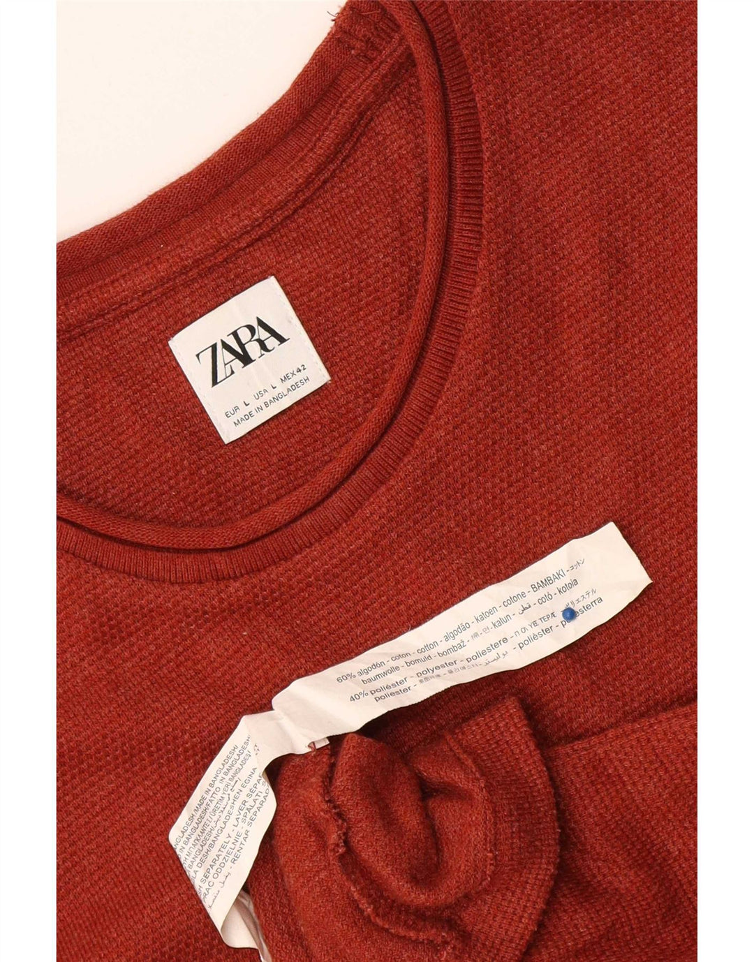 Top Zara da uomo a maniche lunghe grande rosso in cotone