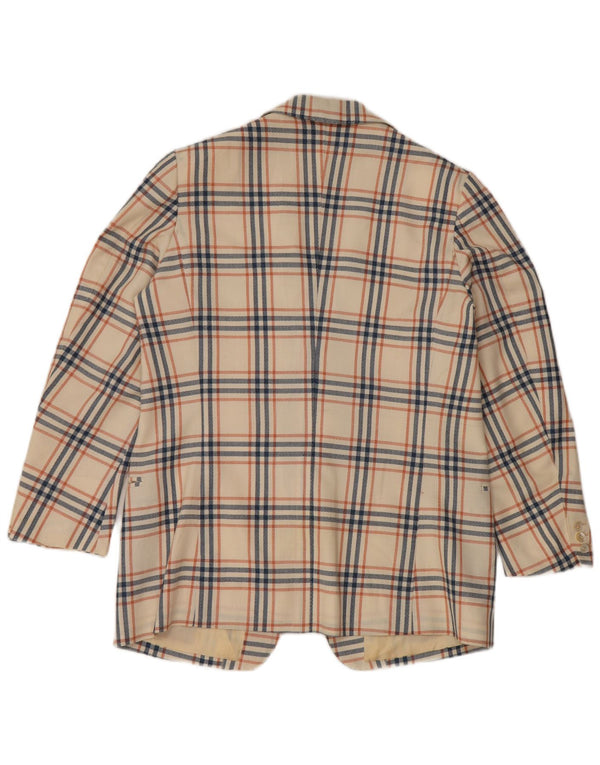 Giacca blazer vintage da uomo a 2 bottoni UK 38 medio a quadri bianco sporco