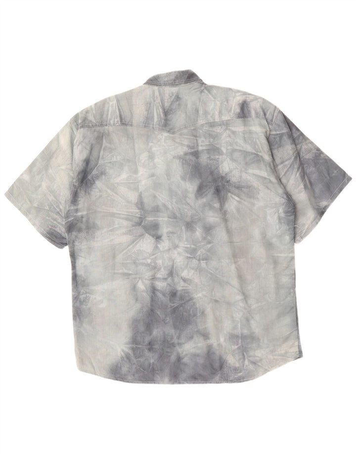 Camicia vintage da uomo a maniche corte grande in cotone tie-dye grigio