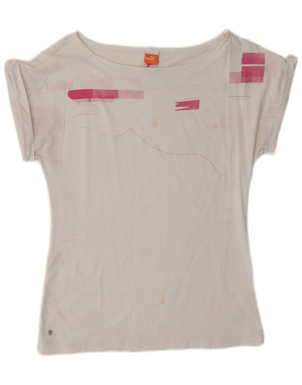 T-shirt da donna Puma UK 12 cotone geometrico bianco medio