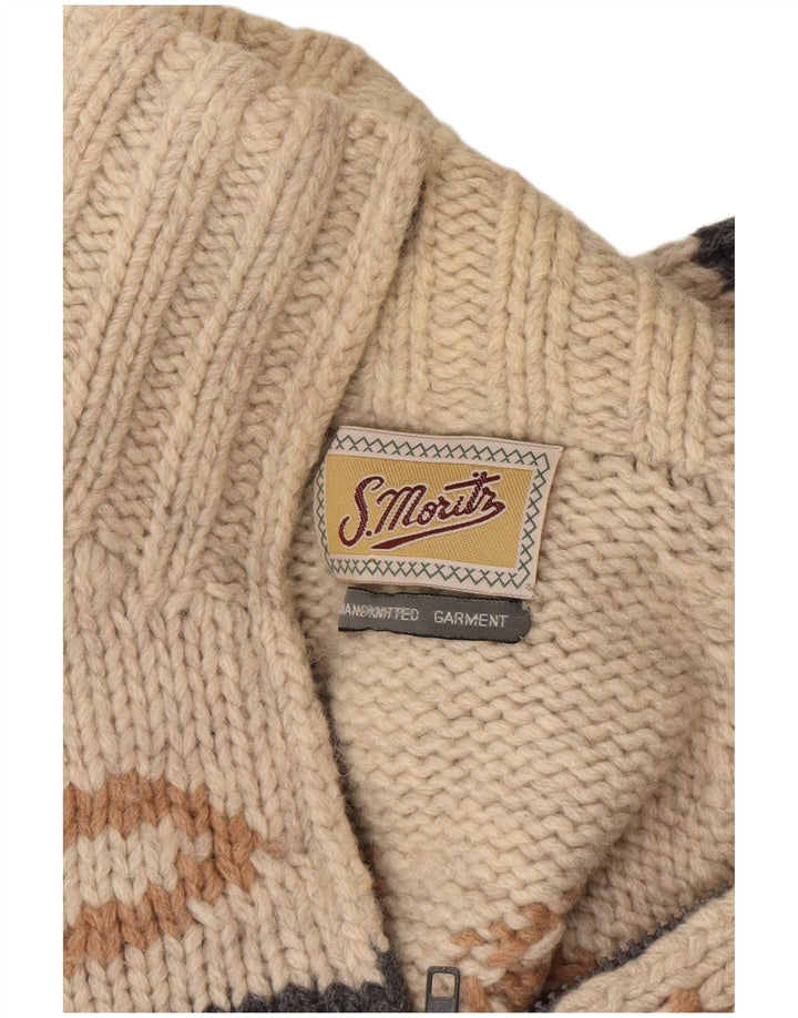 Maglione da uomo con cerniera S. Moritz, grande, beige geometrico