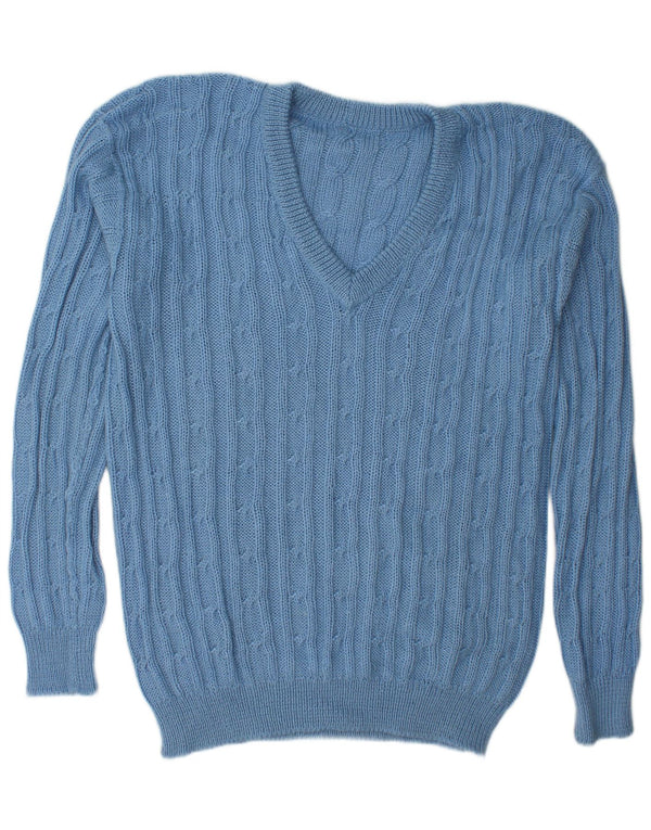 Maglione maglione vintage da uomo con scollo a V XL blu