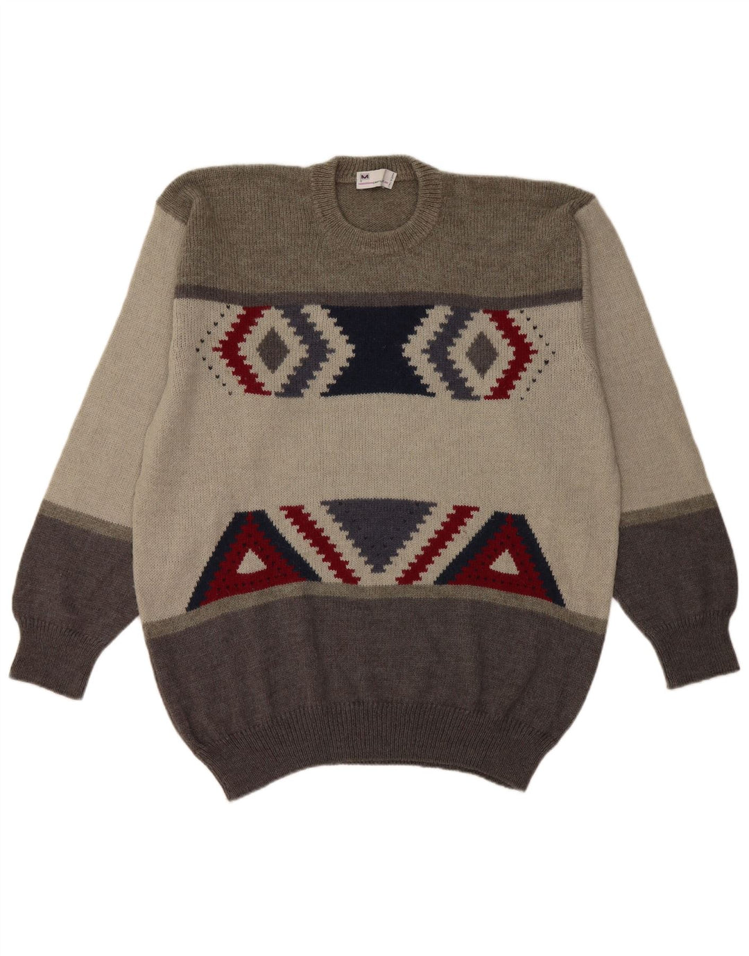 Maglione maglione girocollo da uomo Pierre Monet XL grigio geometrico in lana vergine
