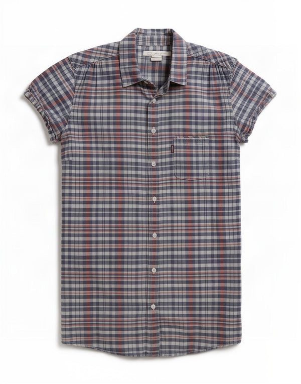 Levi's Donna Camicia a maniche corte Camicetta UK 10 Small Blu Navy a quadri in cotone