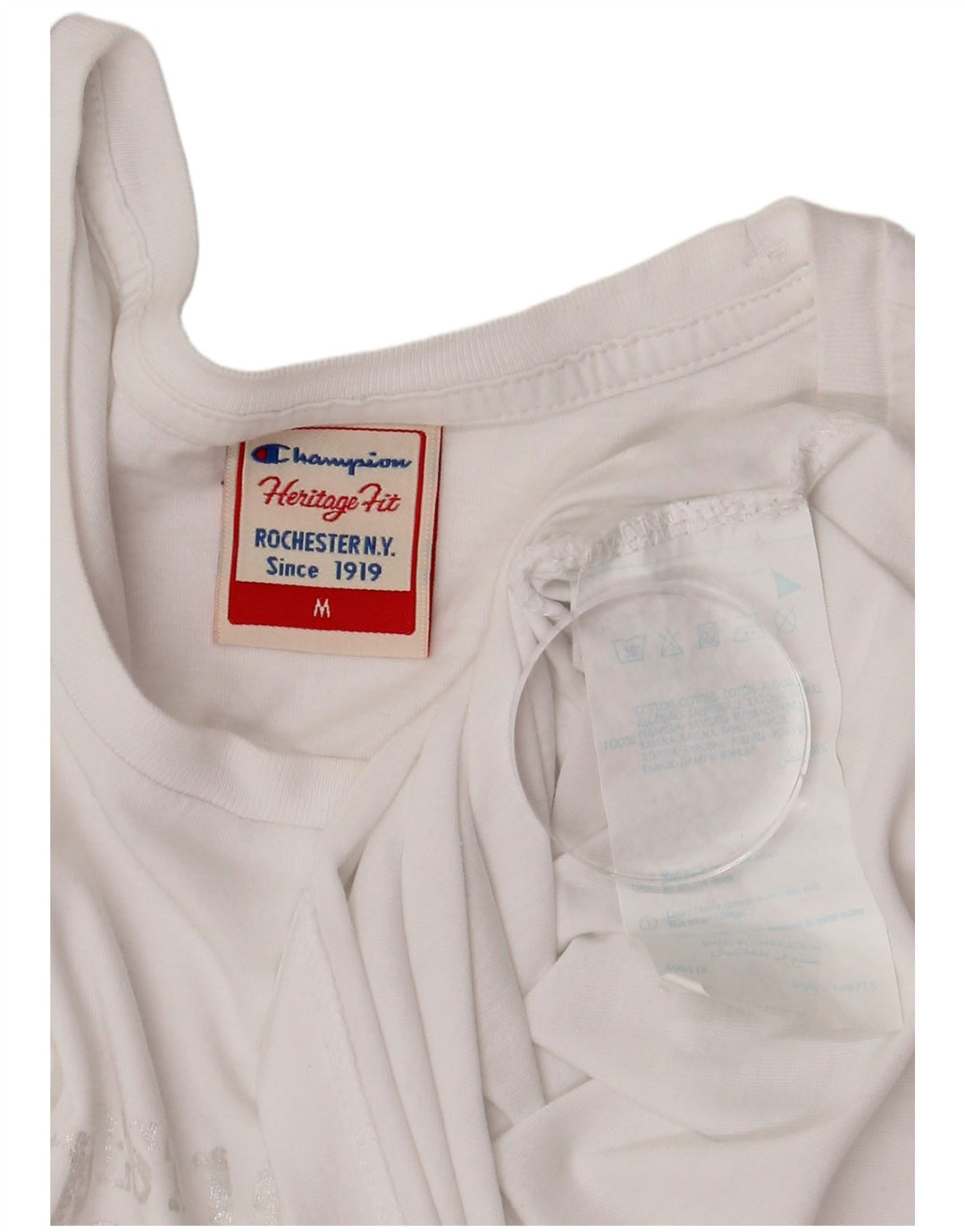 T-shirt grafica Champion Herritage Fit da donna, UK 12, cotone bianco medio