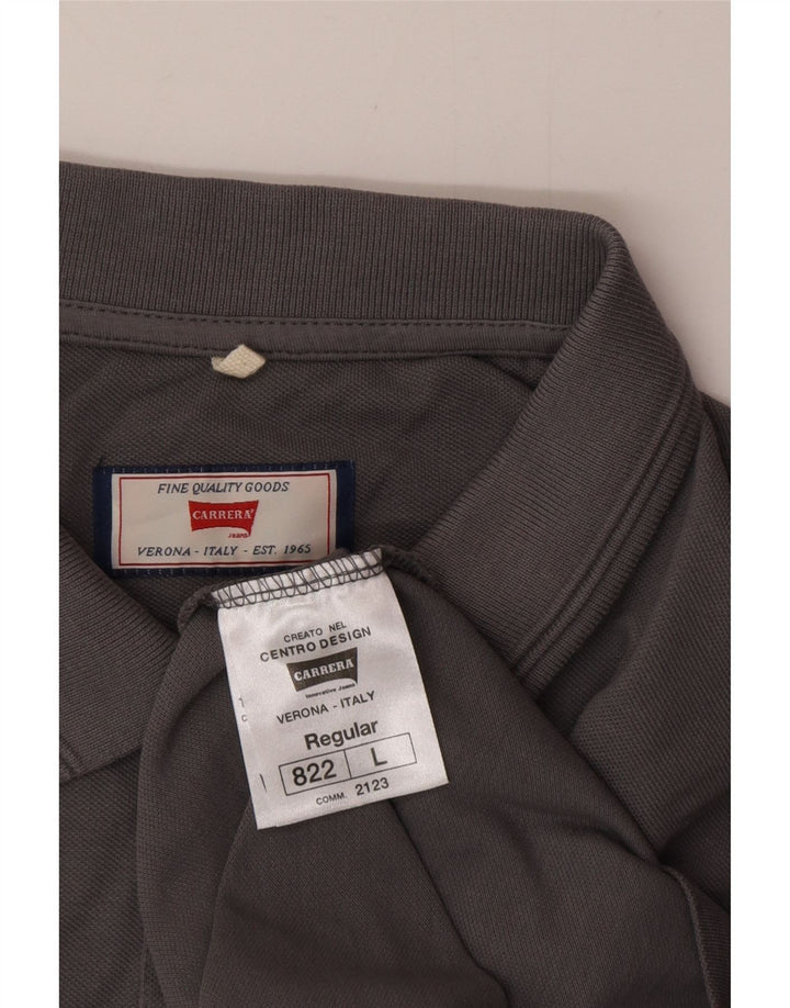 Polo Carrera da uomo a maniche lunghe, vestibilità regolare, grande, in cotone grigio