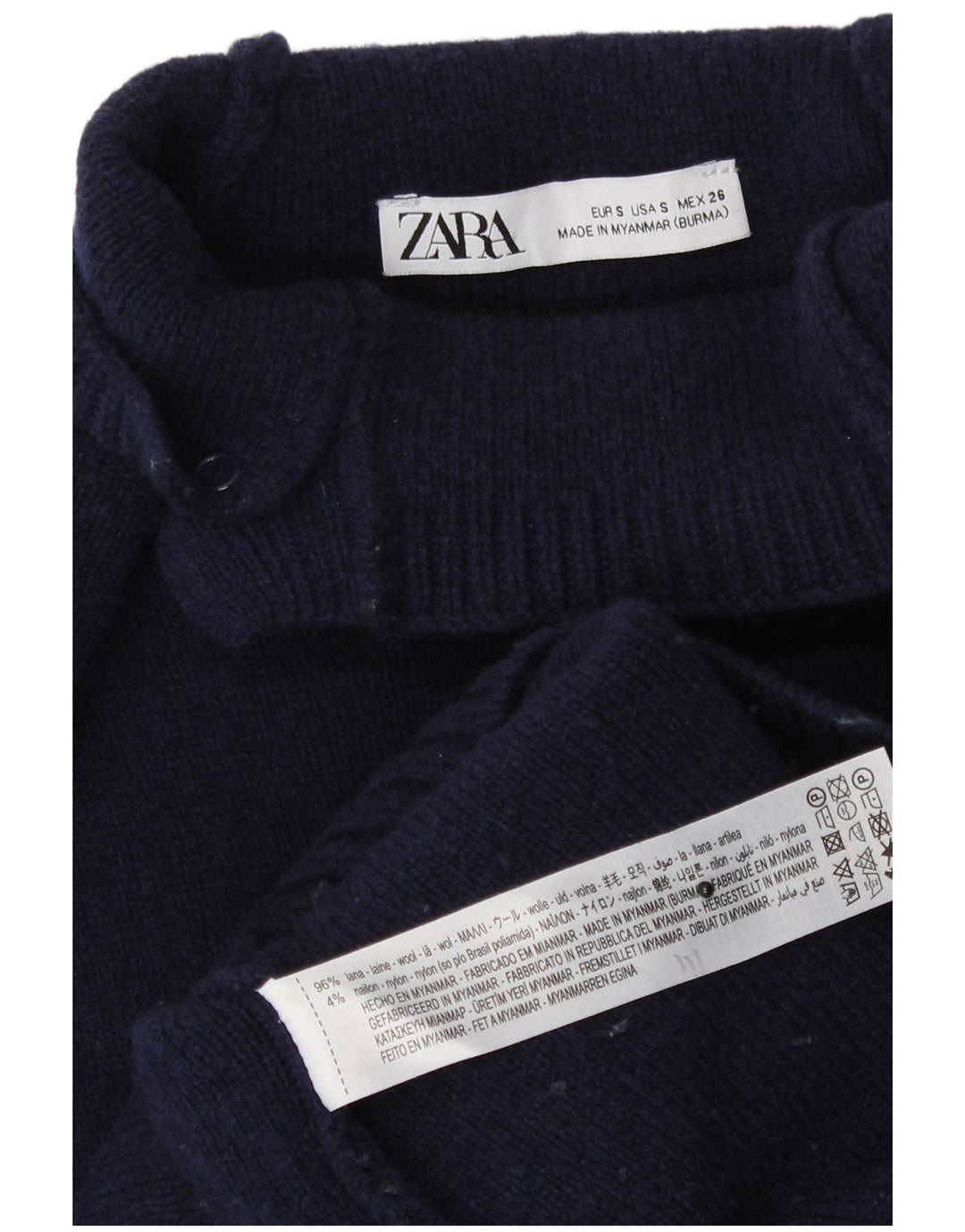 Maglione oversize da donna Zara con collo dolcevita UK 10 piccolo in lana blu navy