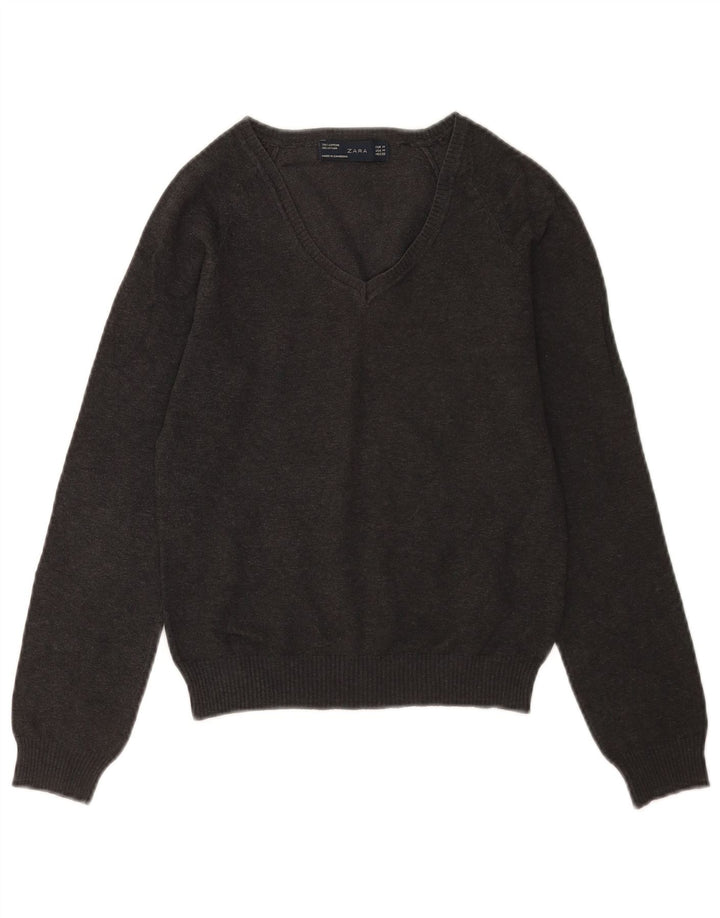 Maglione con scollo a V da donna Zara UK 12 Cotone grigio medio