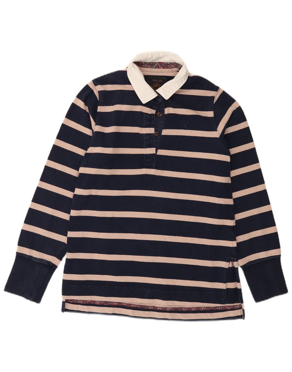 JOULES Polo da rugby da donna a maniche lunghe UK 12 Medium Navy Blue Striped