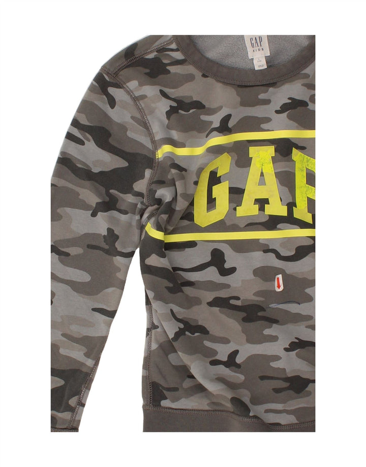 GAP Boys Graphic Sweatshirt Jumper 9-10 Years Large Grey Camouflage Cotton Vintage Gap and Second-Hand Gap from Messina Hembry 