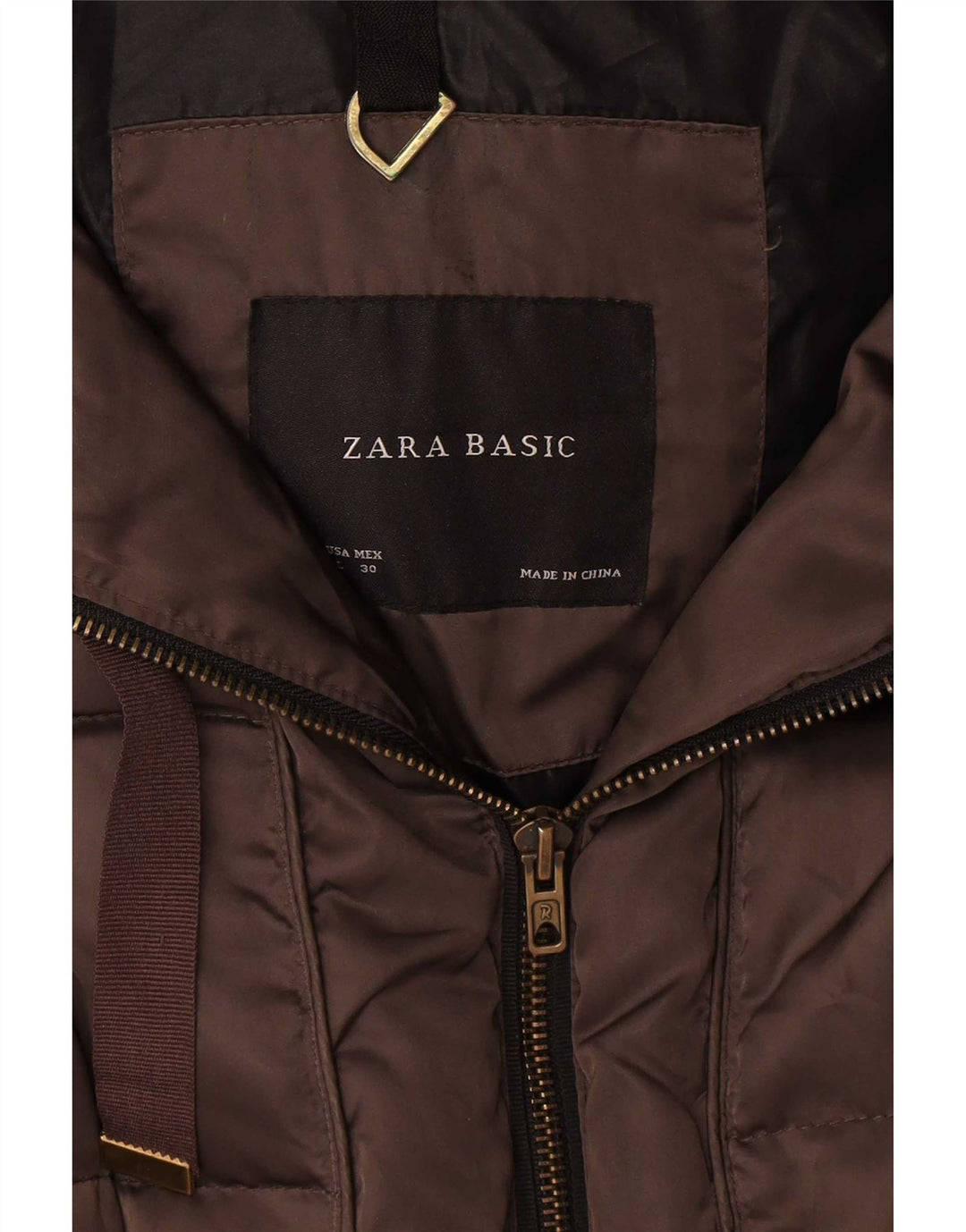 Cappotto imbottito con cappuccio da donna Zara UK 16 grande poliestere marrone