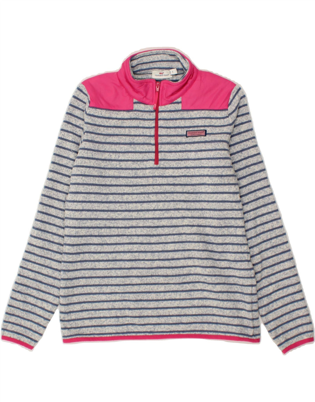 VINEYARD VINES Womens Zip Neck Sweatshirt Jumper UK 10 Small Blue Striped Vintage Vineyard Vines and Second-Hand Vineyard Vines from Messina Hembry 