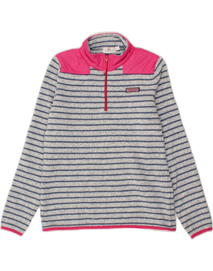 VINEYARD VINES Womens Zip Neck Sweatshirt Jumper UK 10 Small Blue Striped Vintage Vineyard Vines and Second-Hand Vineyard Vines from Messina Hembry 