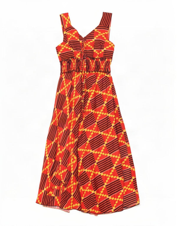 Abito a trapezio senza maniche vintage da donna UK 10 piccolo rosso geometrico