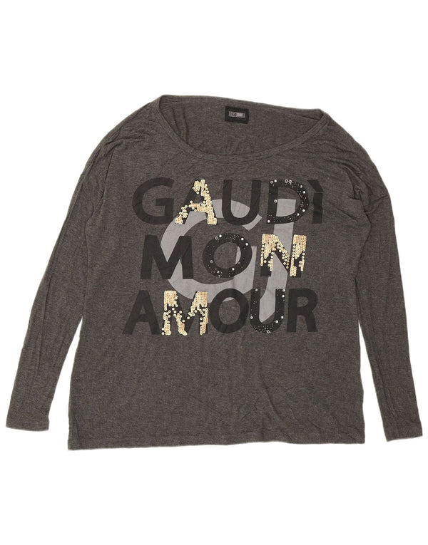 Top grafico oversize da donna Gaudi a maniche lunghe UK 10 piccolo in viscosa grigia