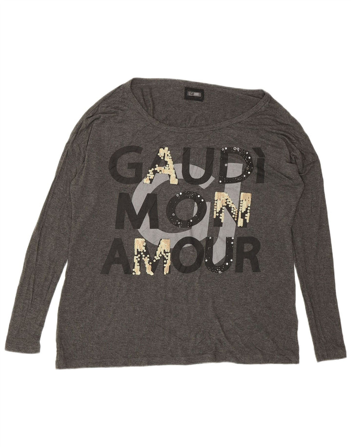Top grafico oversize da donna Gaudi a maniche lunghe UK 10 piccolo in viscosa grigia