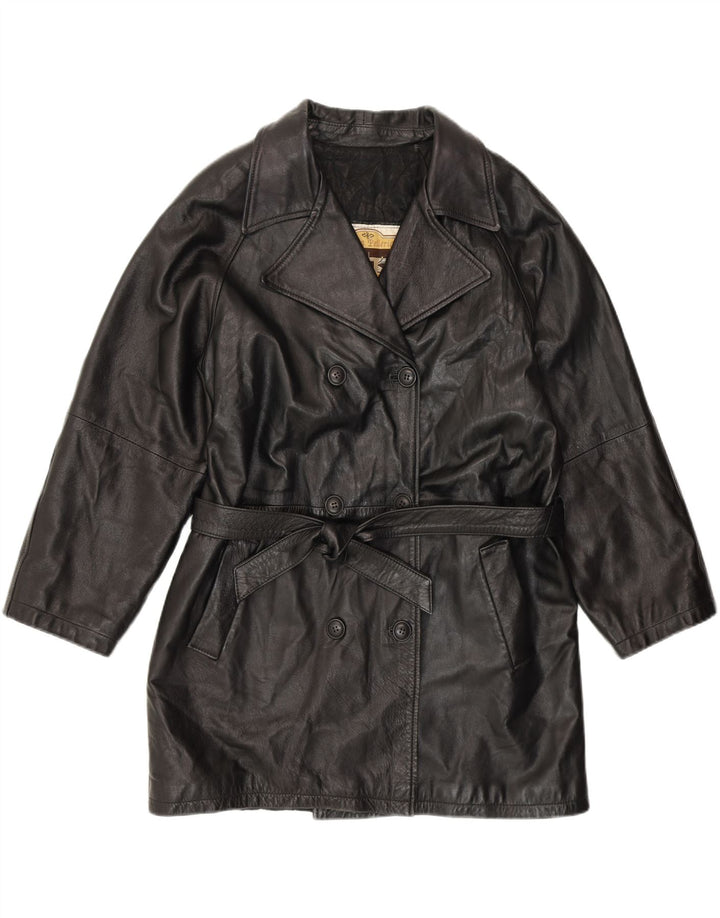 ANTICA PELLERIA Cappotto doppiopetto da donna UK 16 Grande pelle nera