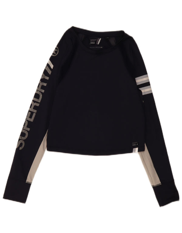 Top grafico da donna a maniche lunghe Superdry UK 12 color block blu navy medio