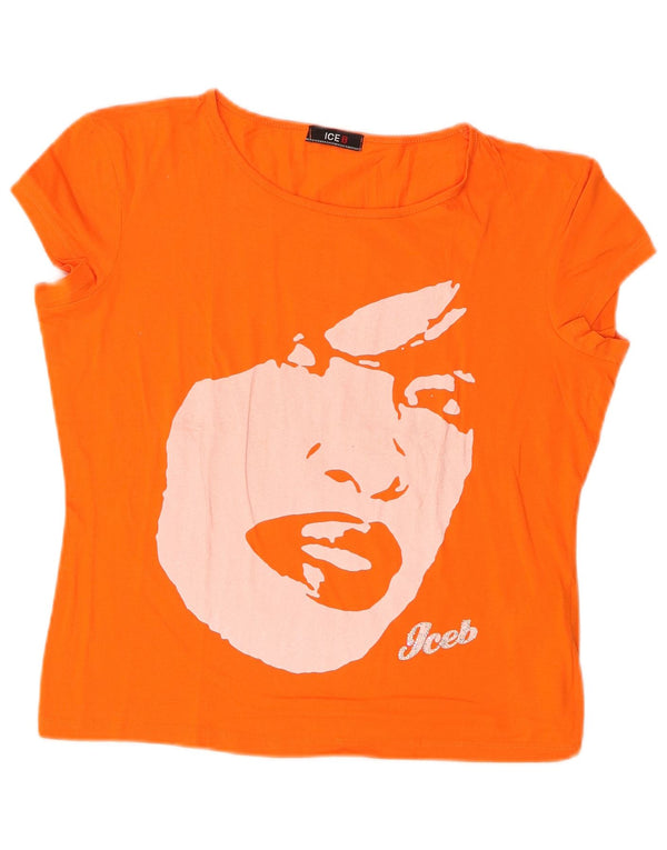 T-shirt grafica da donna Iceberg Top UK 18 XL cotone arancione