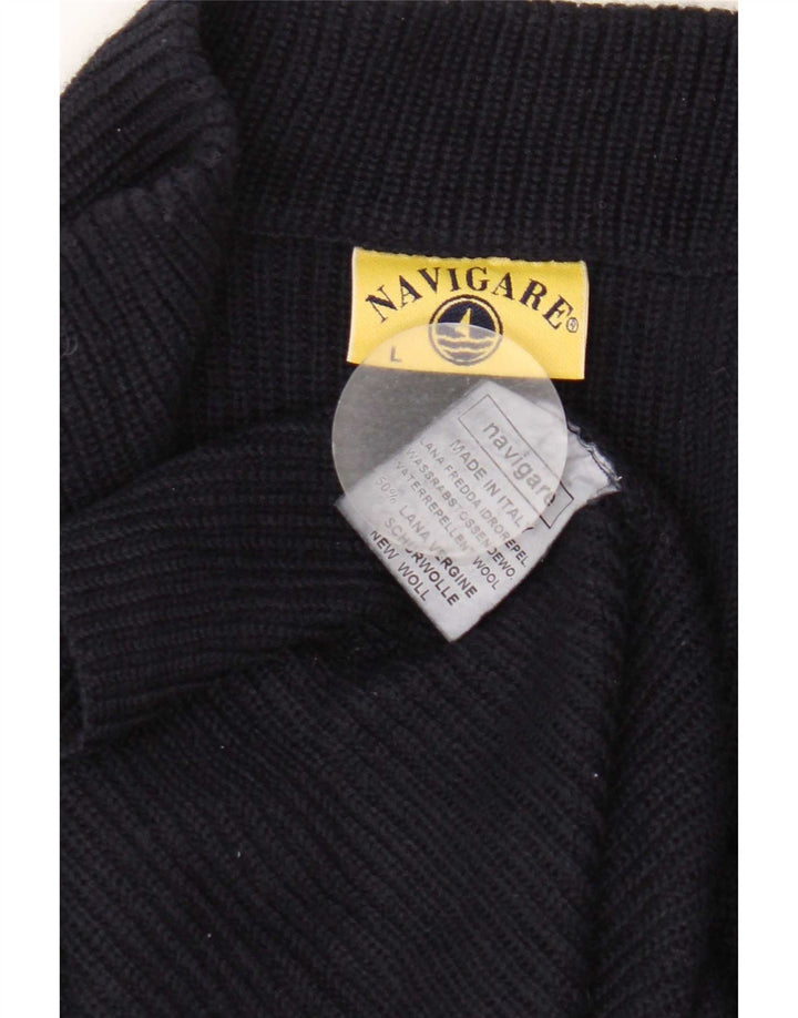 Maglione cardigan da uomo Navigare grande in lana vergine blu navy