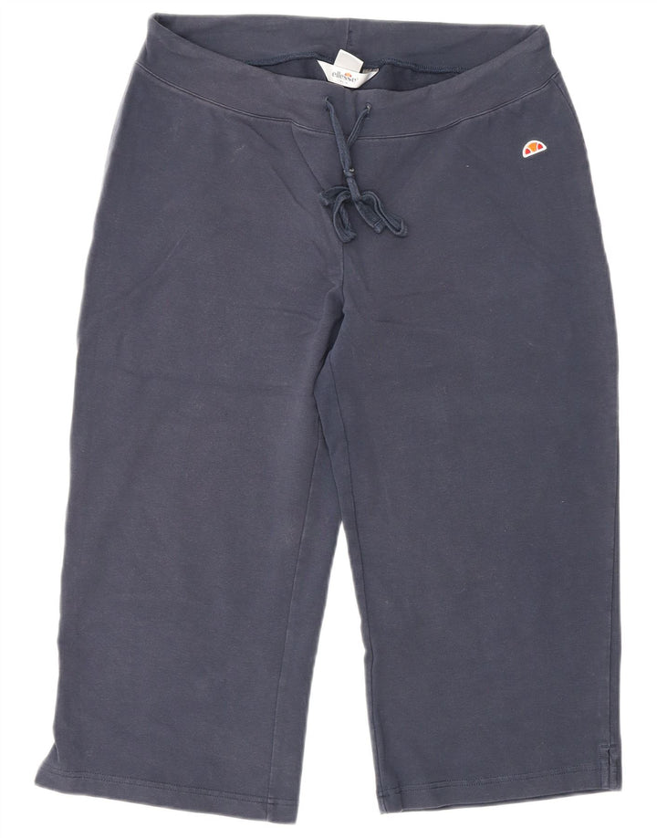 ELLESSE Pantaloni da tuta Capri da donna UK 12 Medio Blu Navy Cotone
