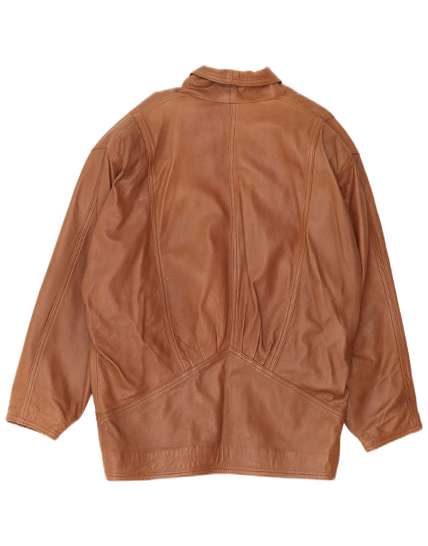 Giacca in pelle oversize da donna vintage UK 18 XL in pelle marrone